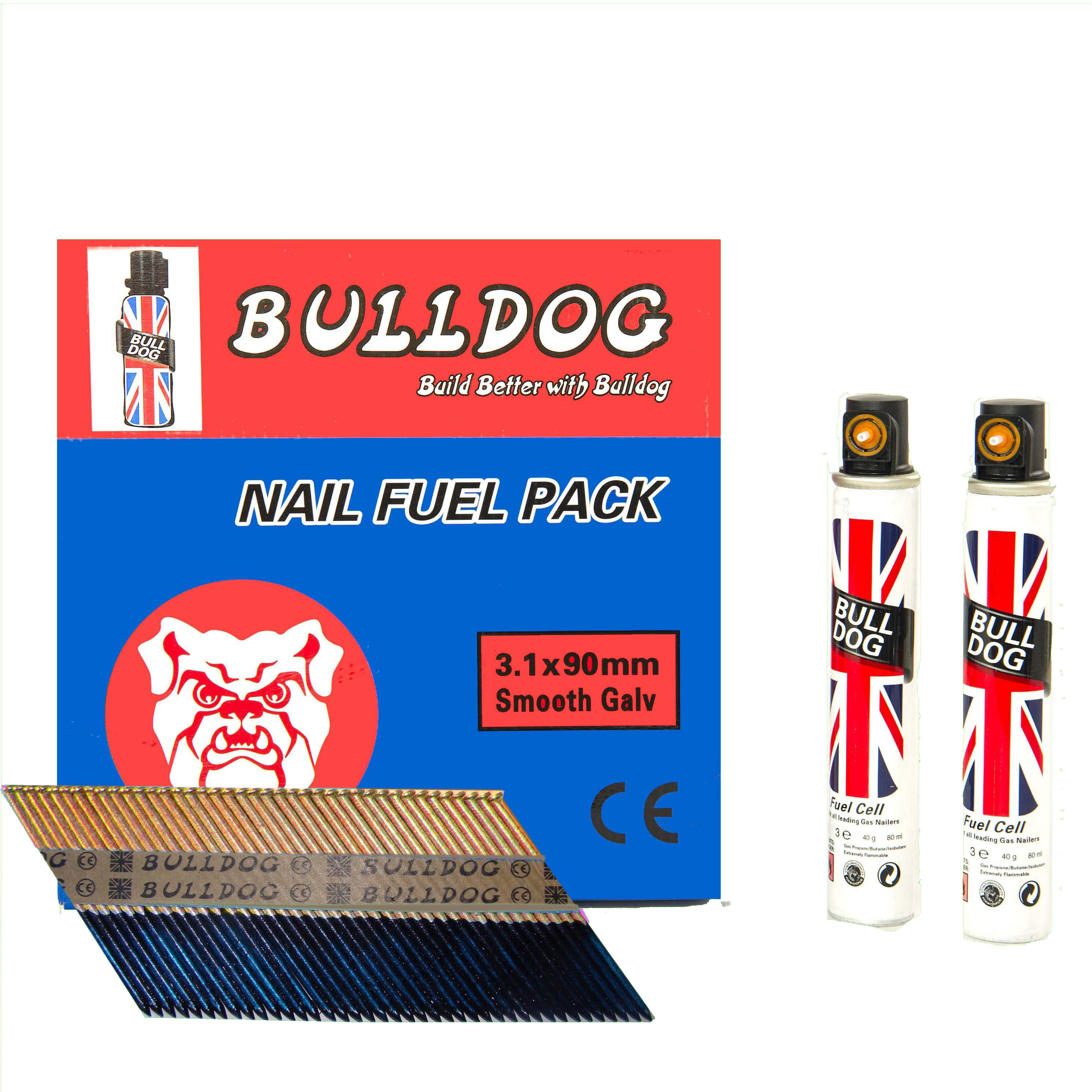 Pack of 2200 3.1 x 90mm Smooth Electro Galvanised Nails and 2 Gas Cells